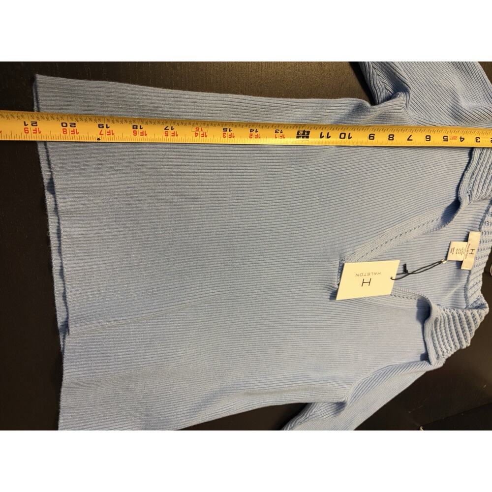Halston Blue Ribbed Collared Top | Quiet Luxury Capsule Knit NWT French Coastal - Picture 8 of 11